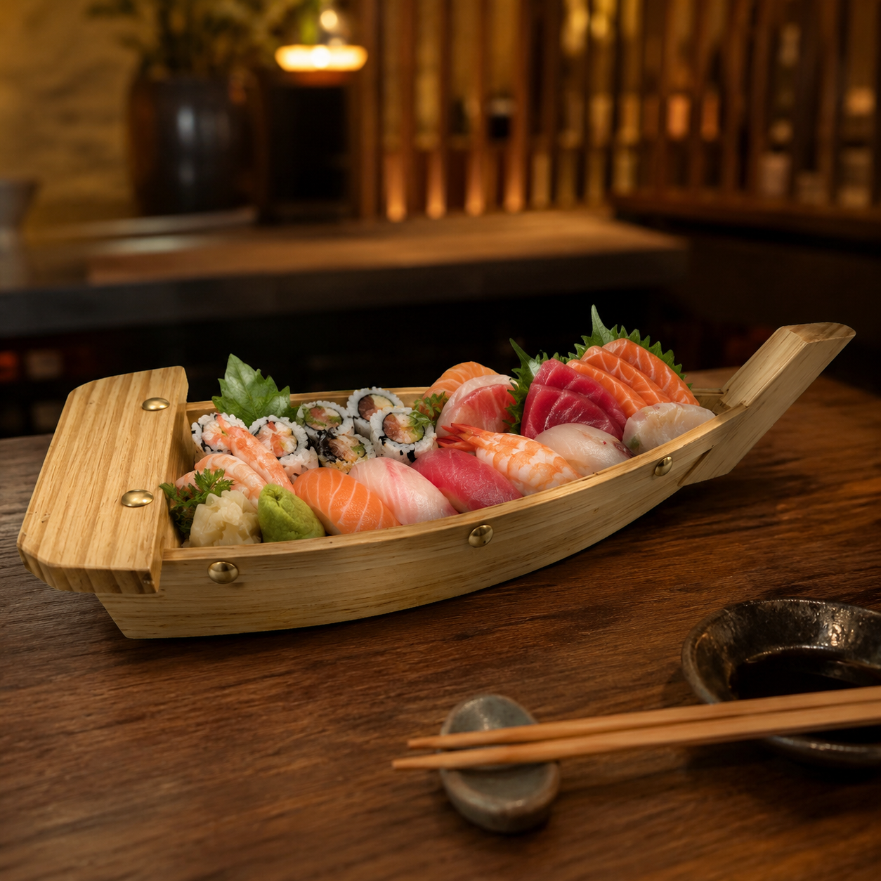 Statek do sushi, bez żagla, 35 cm