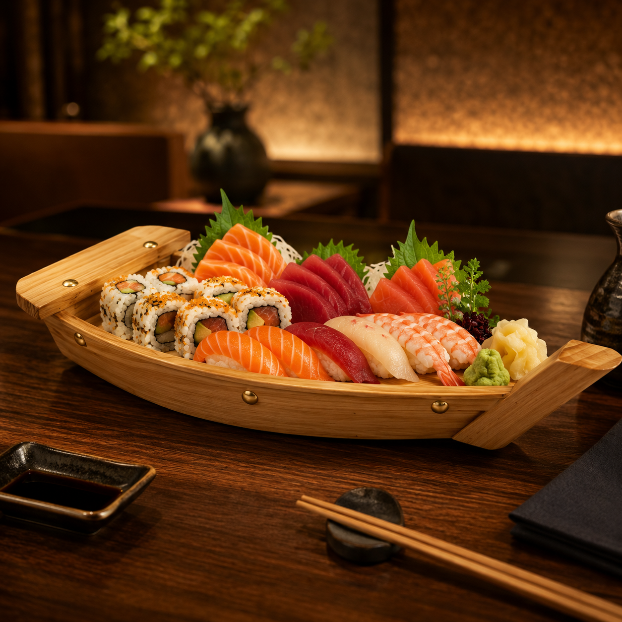 Statek do sushi, bez żagla, 45 cm